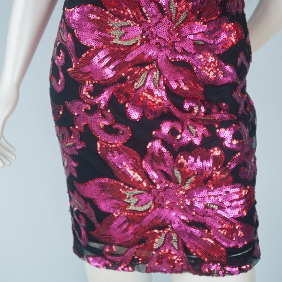 CACHE Black Pink Sequin High Neck Cocktail Dress - Picture 7 of 10